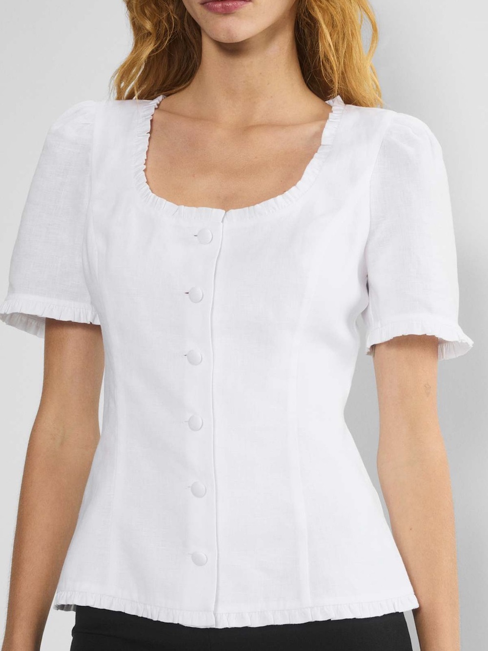 Wilfred Masquerade White Ruffle-Trim Button Front Top. S